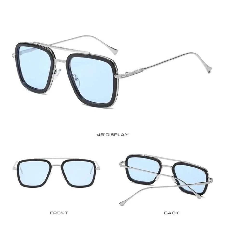 Square Sunglasses Men Retro Designer Blue‎ Tinted Lens Driving Shades Gafas 2026